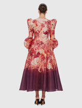 Lilah Structured Shoulder V Neck Dress - Adorn Print in