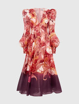 Lilah Structured Shoulder V Neck Dress - Adorn Print in