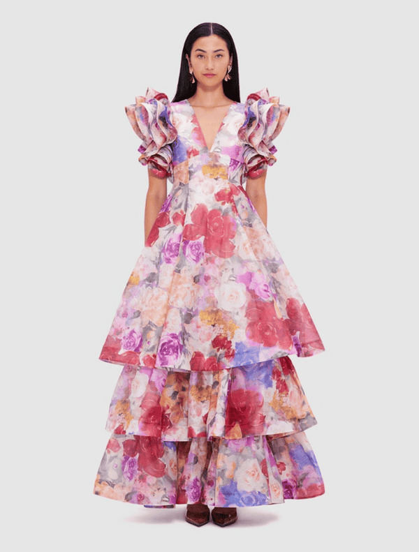 Federica Ruffled Gown - Fleur Print