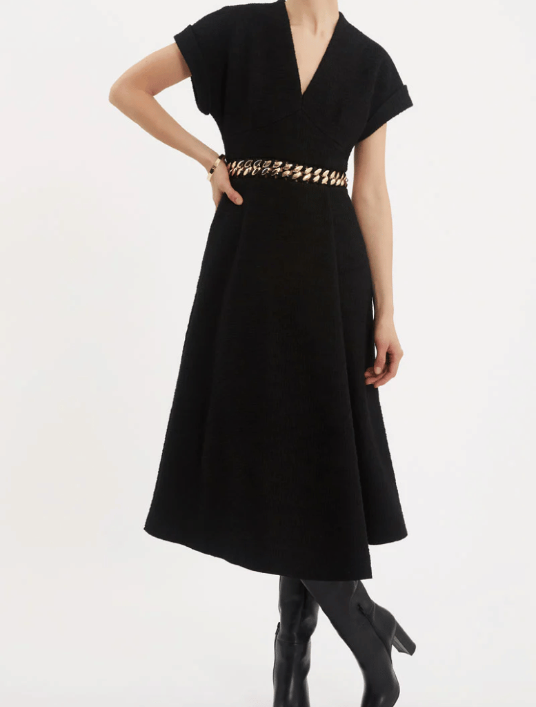 Carine Midi Dress in White with Brown Floral Print Cotton