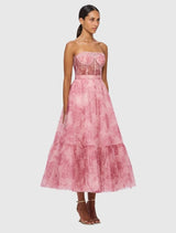 Rae Bustier Midi Dress - Harmony Print in Plum Blossom