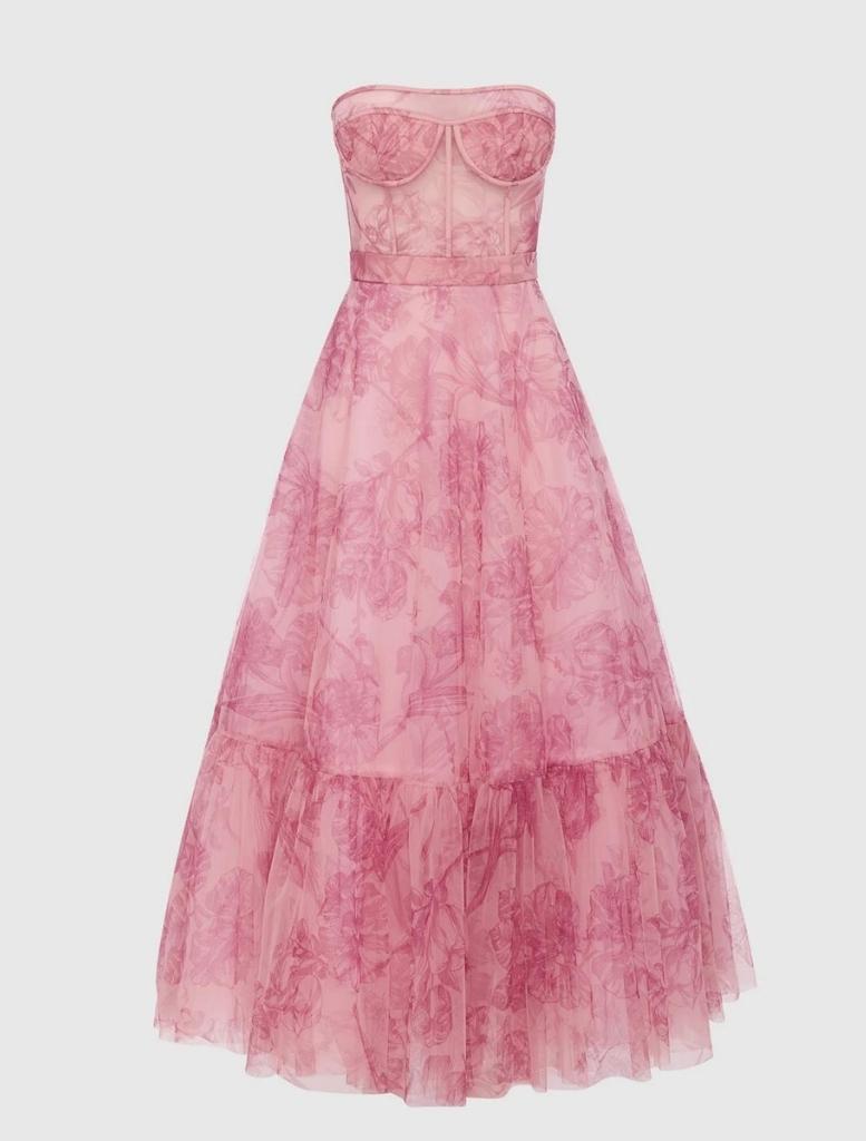 Rae Bustier Midi Dress - Harmony Print in Plum Blossom