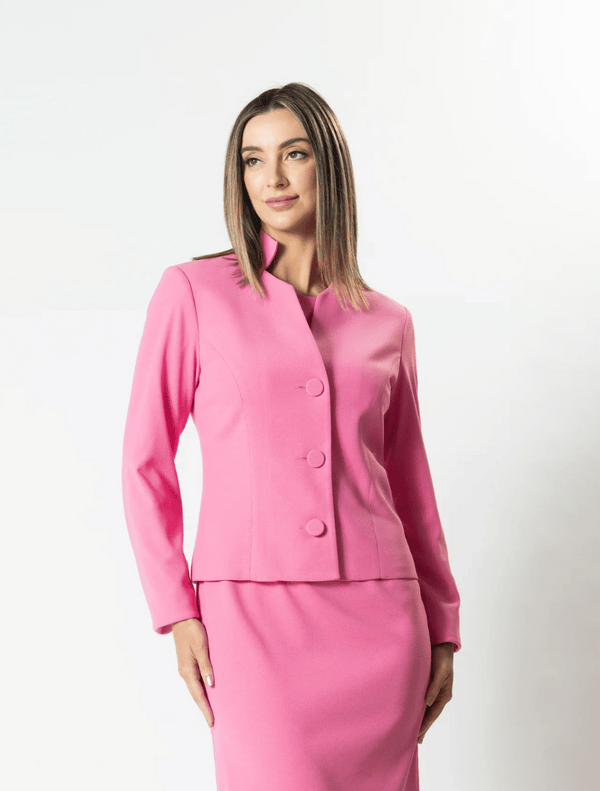 Madison Standing Collar Button Jacket - Pink