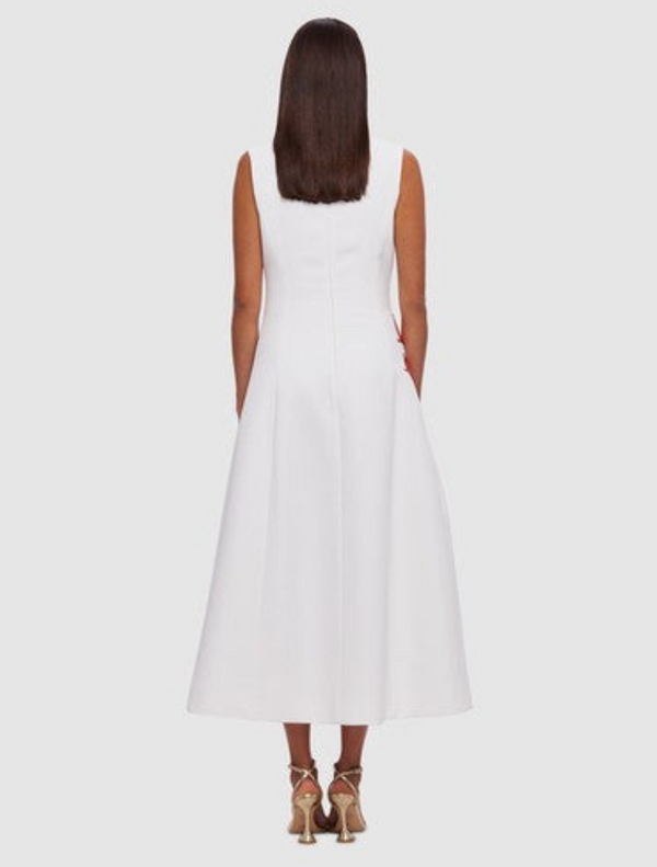 Cleo Sleeveless Embroidery Midi Dress - Twilight Print in White