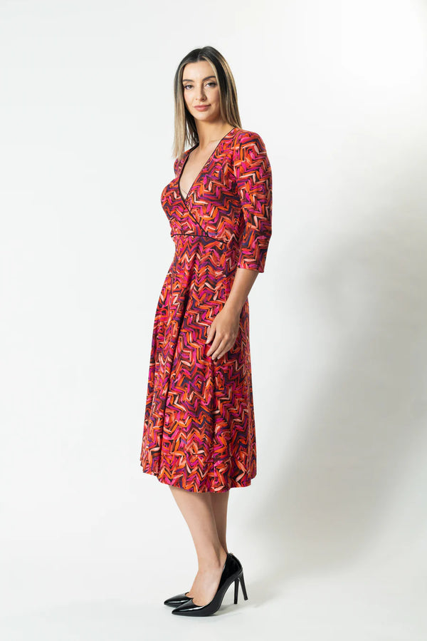 HORIZONS Wrap Front A-Line Dress - Red Leaf