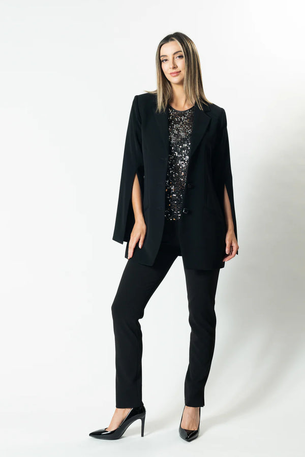 Vita Split Sleeve Long-Line Blazer - Black