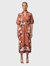 Gisela Linen Viscose Printed Column Midi Dress - Amber Vine
