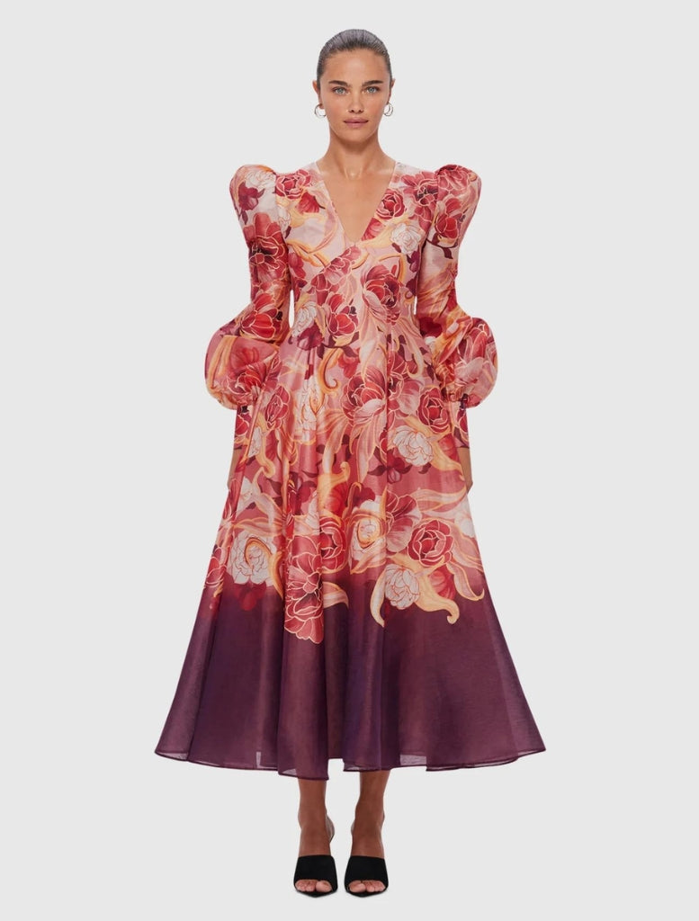 Lilah Structured Shoulder V Neck Dress - Adorn Print in – Mariko Boutique