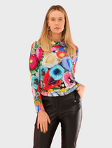 I Believe In Angels Cowl Neck Top - Black Multi