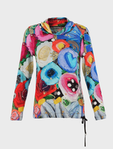 I Believe In Angels Cowl Neck Top - Black Multi