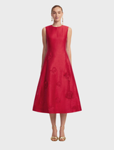 Cleo Appliqué Sleeveless Midi Dress - Scarlet
