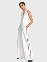 Fabric Trousers In Jogger Style  - Pearl White