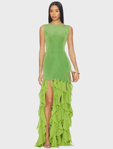 Marison Ruffled Fringe Gown - Fern Green