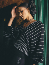 Francine Viscose Nylon Metallic Blend Stripe Knit Top - Onyx