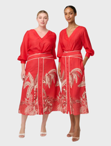 Calissa Cotton Silk V-Neck Blouse - Crimson