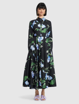 Zara Shirt Midi Dress - Vine Print in Ebony