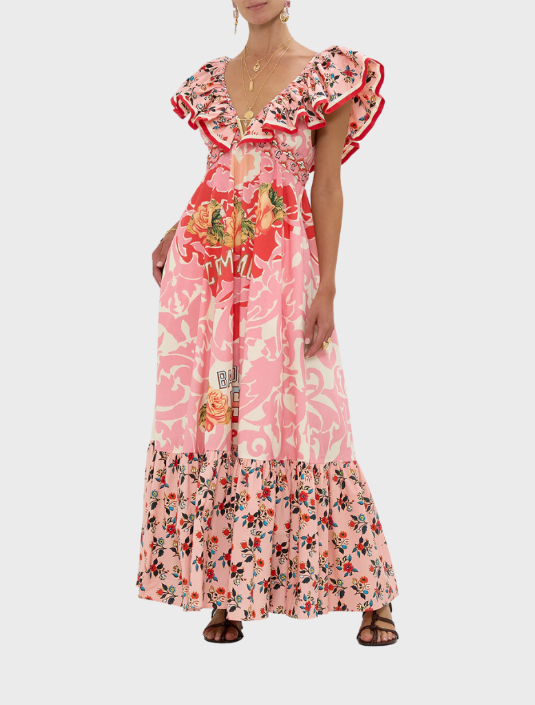 Frill Neck Dress With Hardware - Pink Porto