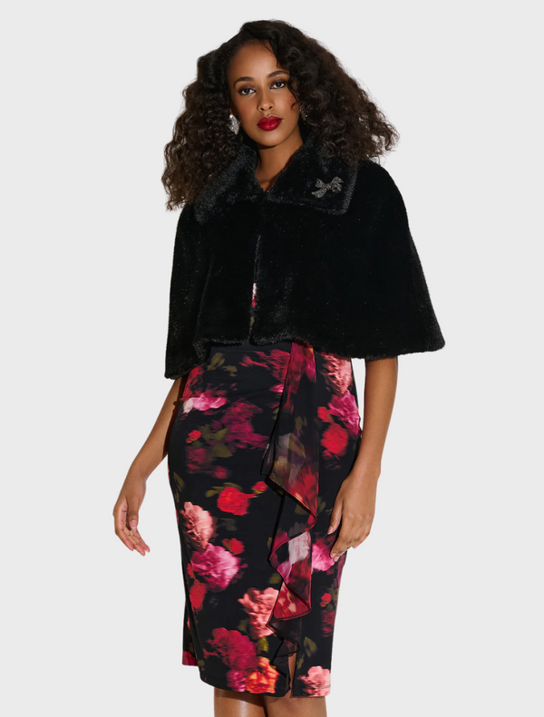 Faux Fur Cape - Black
