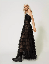 Long Chantilly Lace Skirt - Black