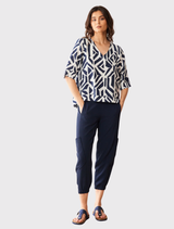 Geo Block Print Top - Navy