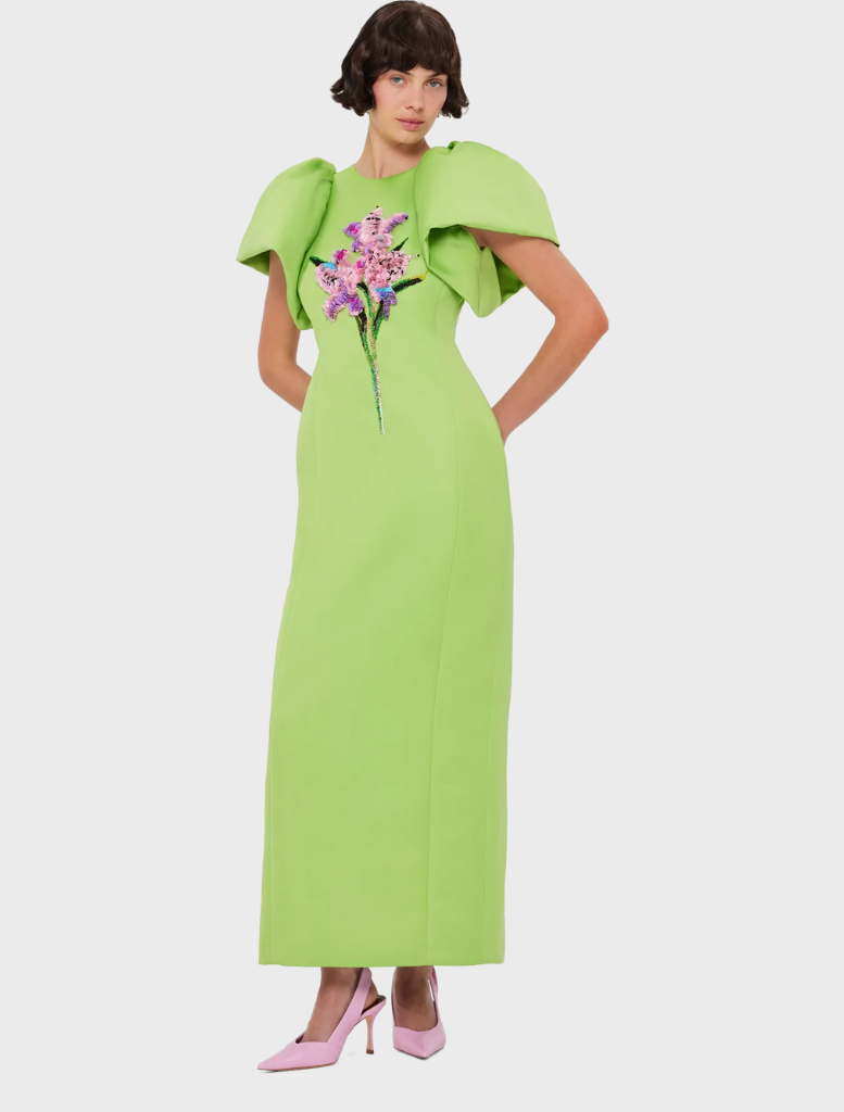 Lucinda Embellished Maxi Dress - Lily Print in Parakeet