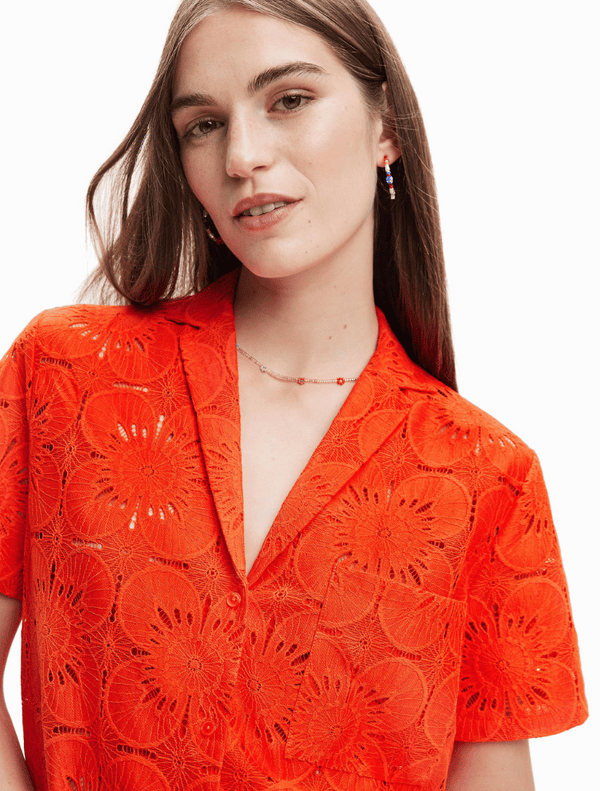 Preston Red Short Sleeve Lace Shirt