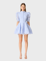 Lacy Puff Sleeve Mini Dress - Powder Blue