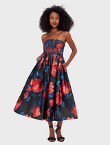 Norine Bustier Midi Dress - Rose Print