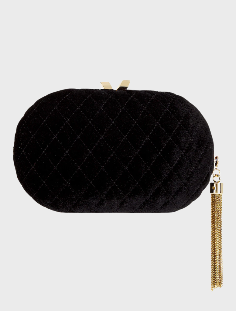 Rikki Quilted Velvet Clutch - Black