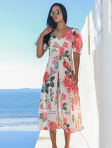 Gather Around Girls Dress - White Floral