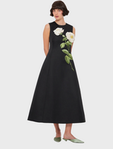 Cleo Embellished Sleeveless Midi Dress - White Rose Print