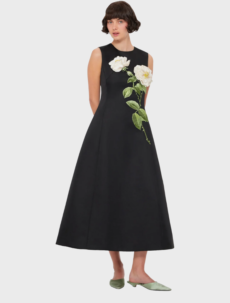 Cleo Embellished Sleeveless Midi Dress - White Rose Print