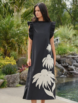 Three-Mendous Blooms Dress - Black & Cream