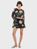 Suzanne Bell Sleeve Mini Dress - White Rose Print