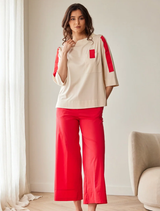 Contrast Sleeve Top - Sand/Red