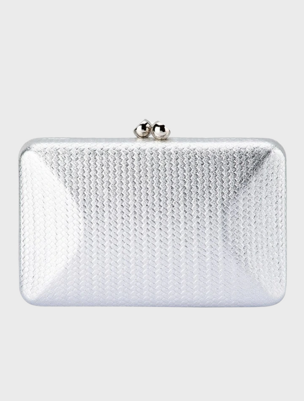 Chica Metallic Textured Clutch - Silver