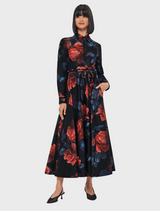 Zara Shirt Midi Dress - Rose Print