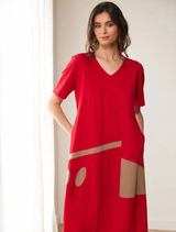 Oval Cut Out dress - Red /Taupe