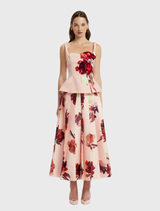 June Pleated Maxi Skirt - Reverie Print in Nectar