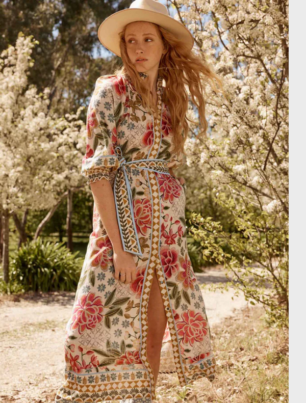 Carmen Placement Print Maxi Dress - Azalea Fields