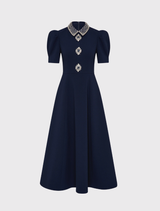 Crown Jewel Short Sleeve Midi Dress - Sapphire