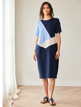 3 Tone Linen Dress - Blue