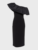 After Hours One-Shoulder Crepe Midi Dress - Black