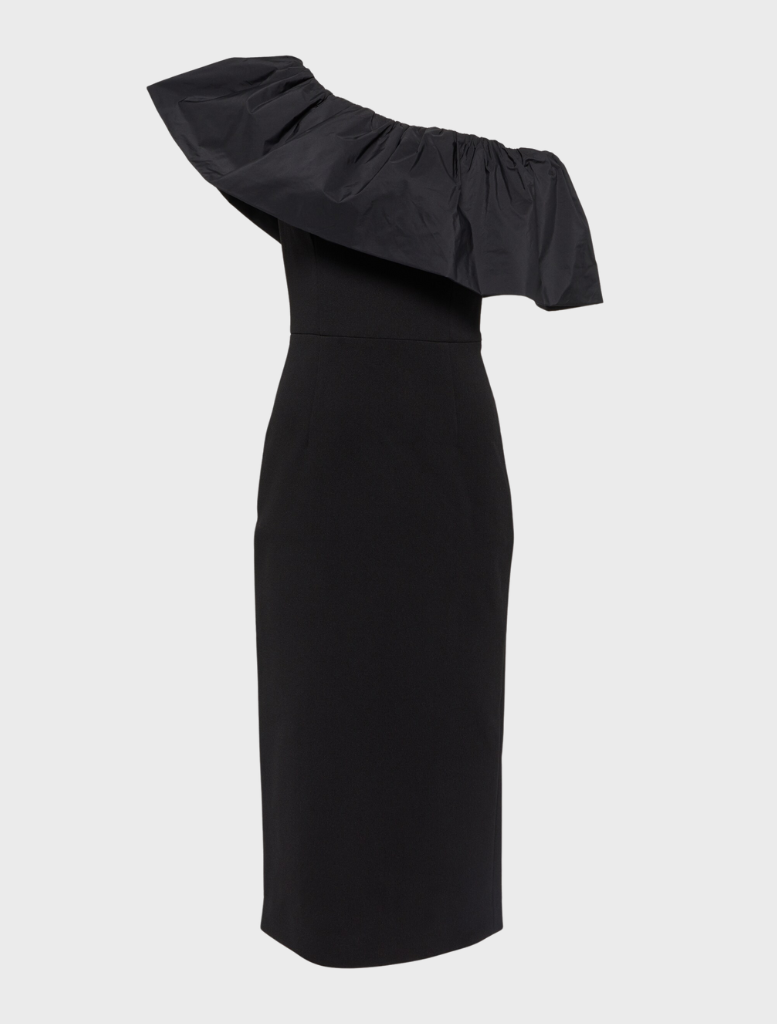 After Hours One-Shoulder Crepe Midi Dress - Black