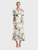 Becca Short Sleeve Midi Dress - Vine Print in Snow
