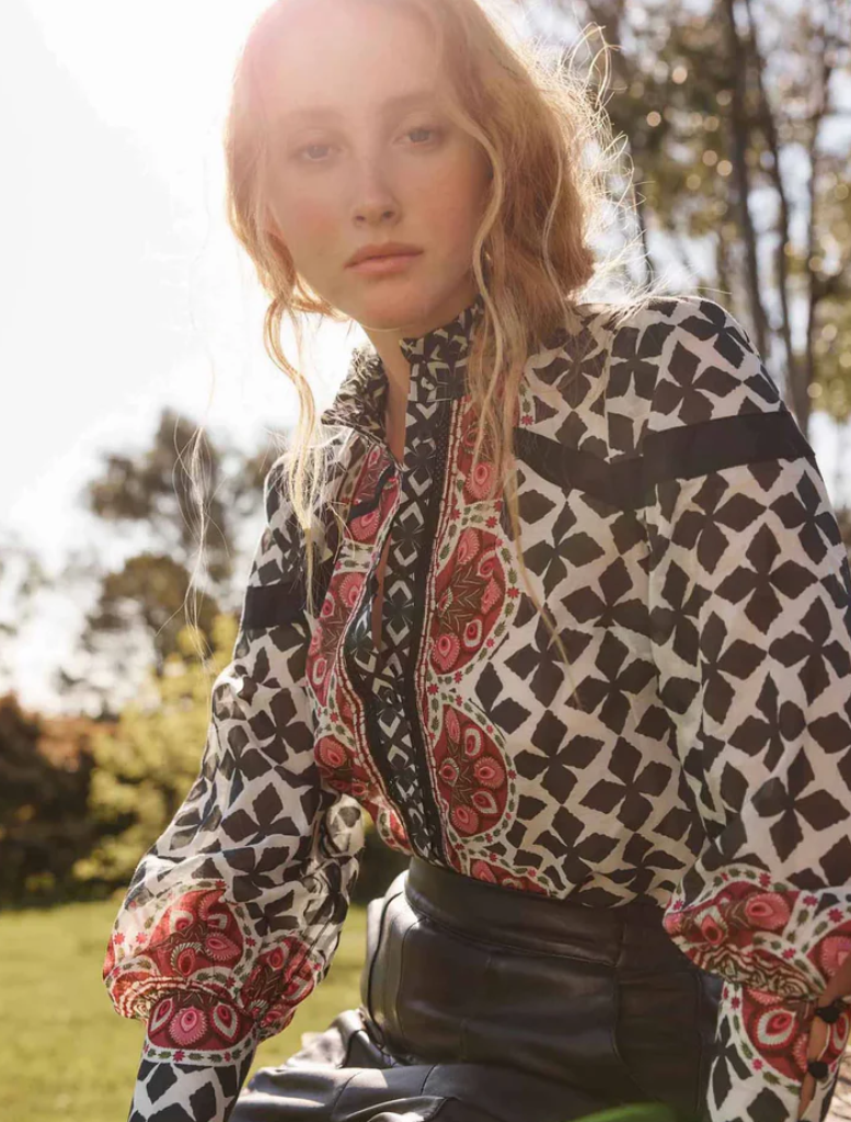 Astrid Cotton Silk Placement Contrast Panel Shirt - Country Tapestry