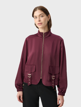 Zippered Casual Long Sleeve Jacket - Elderberry