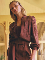 Solene Cotton Blend Lace Bomber - Rosewood