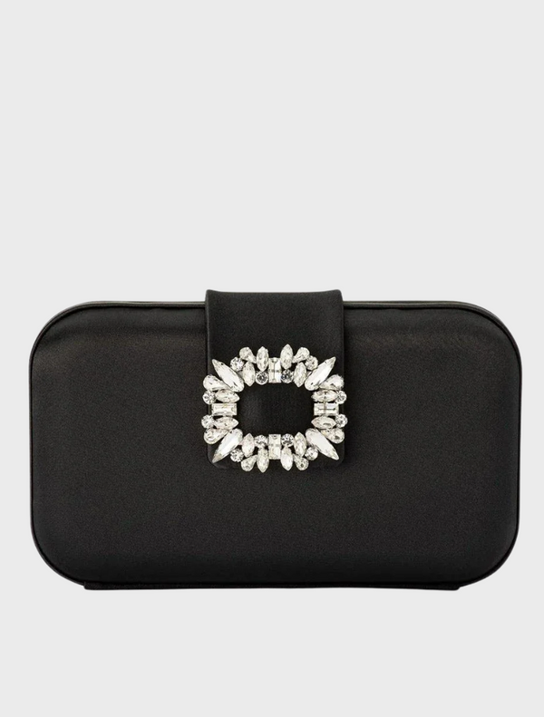 Emmy Crystal Trim Clutch - Black