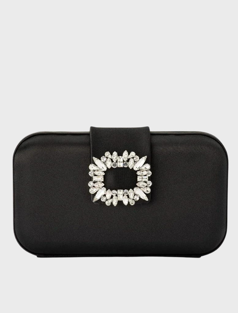 Emmy Crystal Trim Clutch - Black